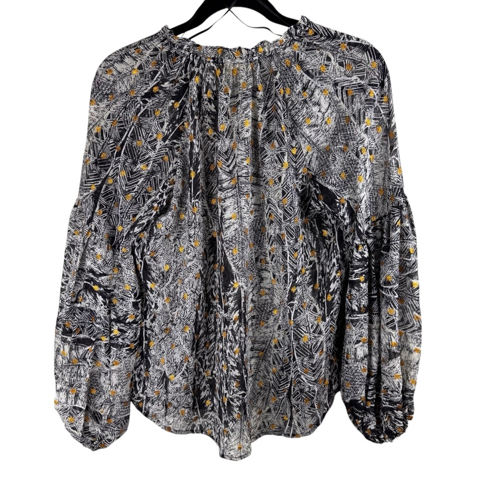Love stitch long sleeve bohemian boho peasant blouse gold metallic print Sz S - Picture 2 of 15